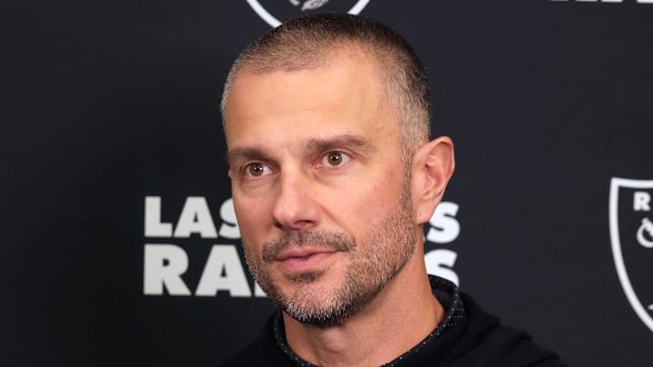 Feb 25, 2025; Indianapolis, IN, USA; Las Vegas Raiders general manager John Spytek on radio row during the NFL Scouting Combine at the Indiana Convention Center. Mandatory Credit: Kirby Lee-Imagn Images