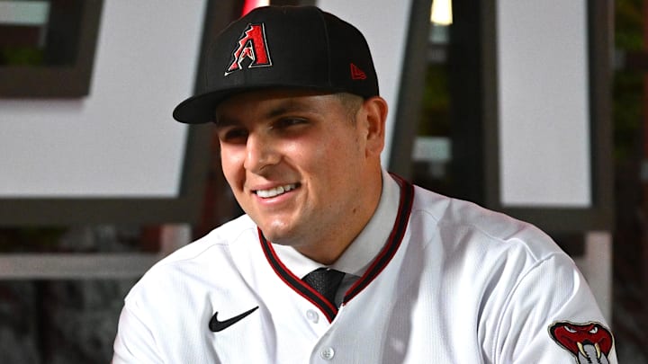 Jul 17, 2022; Los Angeles, CA, USA;  Ivan Melendez is interviewed by Lauren Gardner of MLB Network after he was selected by the Arizona Diamondbacks as the 43rd pick of the MLB draft at XBox Plaza at LA Live. Mandatory Credit: Jayne Kamin-Oncea-Imagn Images
