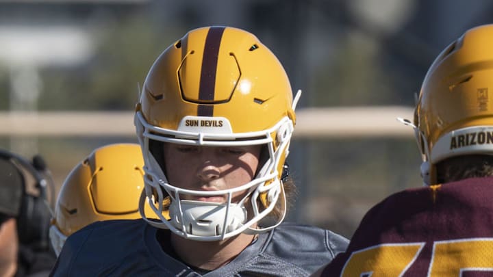 Cutter Boley (#8 QB) during ASU football practice at Kajikawa Practice fields in Tempe, Arizona, on March 19, 2026.