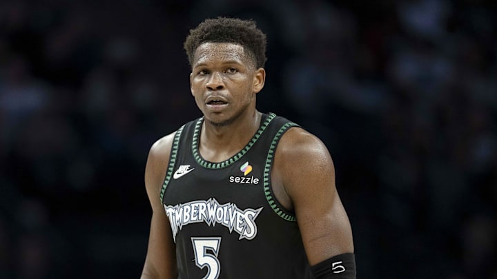 Dec 23, 2025; Minneapolis, Minnesota, USA; Minnesota Timberwolves guard Anthony Edwards (5) looks on against the New York Knicks in the second half at Target Center. Mandatory Credit: Jesse Johnson-Imagn Images Dec 23, 2025; Minneapolis, Minnesota, USA; Minnesota Timberwolves guard Anthony Edwards (5) looks on against the New York Knicks in the second half at Target Center. Mandatory Credit: Jesse Johnson-Imagn Images