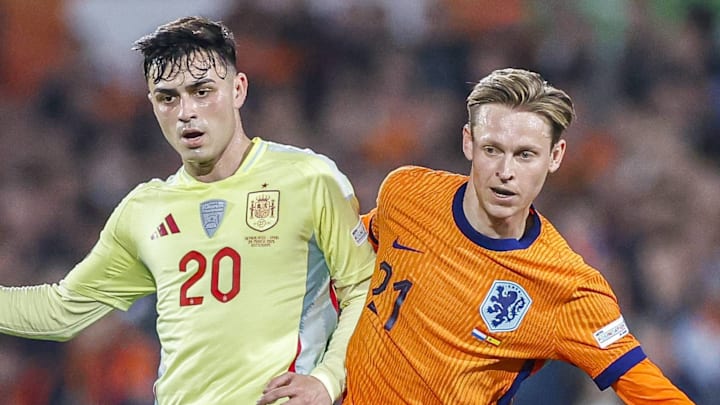 Pedri (left) and Frenkie de Jong faced-off recently on the international stage. 