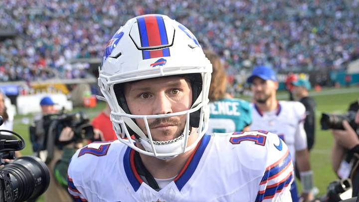 Jan 11, 2026; Jacksonville, FL, USA; Buffalo Bills quarterback Josh Allen (17) after an AFC Wild Card Round game against the Jacksonville Jaguars at EverBank Stadium. Mandatory Credit: Melina Myers-Imagn Images