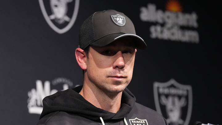 Sep 13, 2026; Paradise, Nevada, USA;  Las Vegas Raiders head coach Klint Kubiak speaks with the media after the game against the Miami Dolphins at Allegiant Stadium.  Mandatory Credit: Kirby Lee-Imagn Images