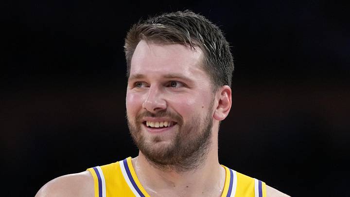 Mar 6, 2026; Los Angeles, California, USA; Los Angeles Lakers guard Luka Doncic (77) reacts against the Indiana Pacers in the first half at Crypto.com Arena. Mandatory Credit: Kirby Lee-Imagn Images