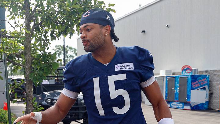Jul 31, 2026; Lake Forest, IL, USA; Chicago Bears wide receiver Rome Odunze (15) signs autographs during Training Camp at Halas Hall. Mandatory Credit: Kamil Krzaczynski-Imagn Images
