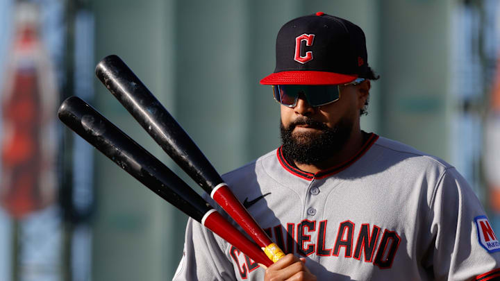 Jun 20, 2025; West Sacramento, California, USA; Cleveland Guardians Right fielder Johnathan Rodríguez (30) walks to the dugout before the game against the Athletics at Sutter Health Park. Mandatory Credit: Sergio Estrada-Imagn Images
