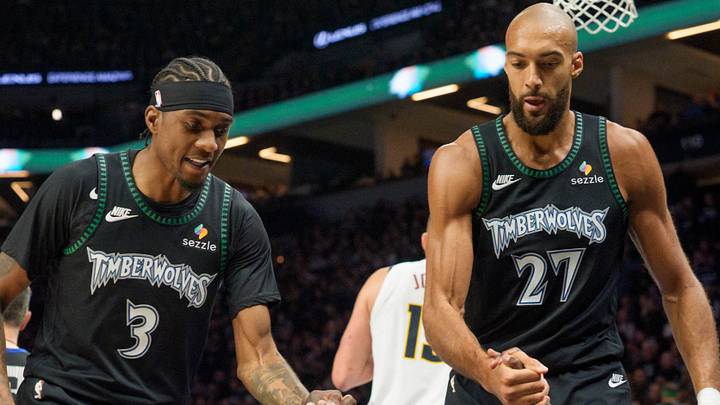 Jaden McDaniels and Rudy Gobert make up the Minnesota Timberwolves' defensive leaders within their starting lineup. Mandatory Credit: Matt Blewett-Imagn Images