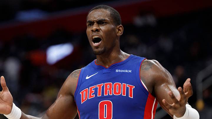 Dec 16, 2024; Detroit, Michigan, USA; Detroit Pistons center Jalen Duren (0) reacts in the first half against the Miami Heat at Little Caesars Arena. Mandatory Credit: Rick Osentoski-Imagn Images Dec 16, 2024; Detroit, Michigan, USA; Detroit Pistons center Jalen Duren (0) reacts in the first half against the Miami Heat at Little Caesars Arena. Mandatory Credit: Rick Osentoski-Imagn Images