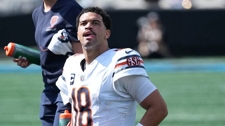 Sep 13, 2026; Charlotte, North Carolina, USA;  Chicago Bears quarterback Caleb Williams (18) looks on during the second half against the Carolina Panthers at Bank of America Stadium.  Mandatory Credit: Jim Dedmon-Imagn Images