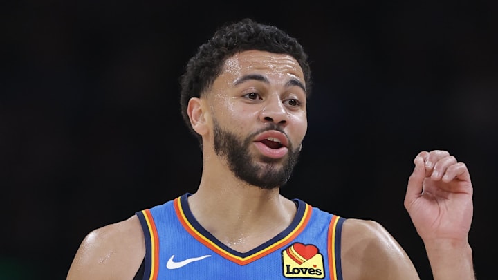 Mar 9, 2026; Oklahoma City, Oklahoma, USA; Oklahoma City Thunder guard Ajay Mitchell (25) talks to the bench after a play against the Denver Nuggets during the second quarter at Paycom Center. Mandatory Credit: Alonzo Adams-Imagn Images