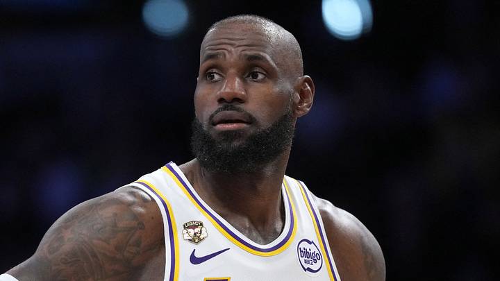 Los Angeles, California; Los Angeles Lakers forward LeBron James (23) reacts in the first half against the Utah Jazz at Crypto.com Arena, on April 12, 2026. Los Angeles, California; Los Angeles Lakers forward LeBron James (23) reacts in the first half against the Utah Jazz at Crypto.com Arena, on April 12, 2026.