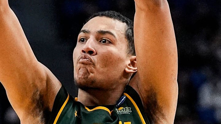 North Dakota State forward Treyson Anderson (44) makes a jump shot against Michigan State during the first half of NCAA Tournament First Round at KeyBank Center in Buffalo on Thursday, March 19, 2026. North Dakota State forward Treyson Anderson (44) makes a jump shot against Michigan State during the first half of NCAA Tournament First Round at KeyBank Center in Buffalo on Thursday, March 19, 2026.