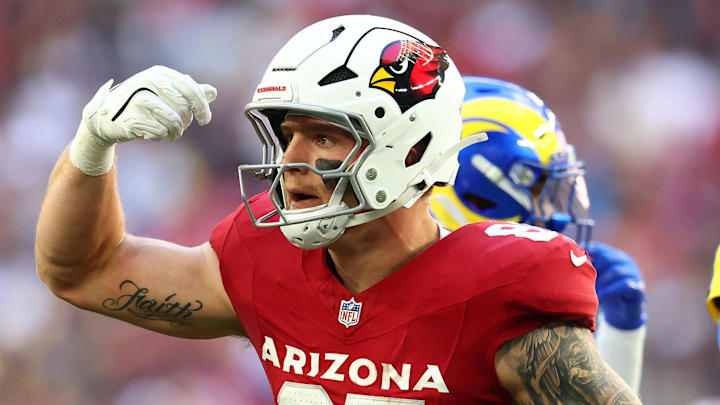 Dec 7, 2025; Glendale, Arizona, USA; Arizona Cardinals tight end Trey McBride (85) reacts after a catch against the Los Angeles Rams during the first half at State Farm Stadium. Mandatory Credit: Mark J. Rebilas-Imagn Images Dec 7, 2025; Glendale, Arizona, USA; Arizona Cardinals tight end Trey McBride (85) reacts after a catch against the Los Angeles Rams during the first half at State Farm Stadium. Mandatory Credit: Mark J. Rebilas-Imagn Images
