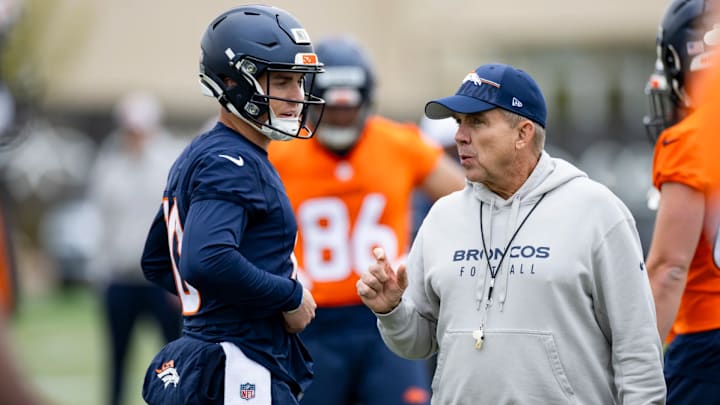 Denver Broncos head coach Sean Payton and rookie quarterback Bo Nix. 