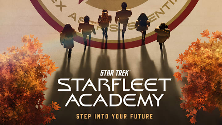 L-R: Karim Diané as Jay-Den Kraag, George Hawkins as Darem Reymi, Bella Shepard as Genesis Lythe, Sandro Rosta as Caleb Mir, Zoë Steiner as Tarima Sadal and Kerrice Brooks as Sam in art for season 1 of Star Trek: Starfleet Academy. Streaming on Paramount+. Photo Credit: Miller Mobley/Paramount+