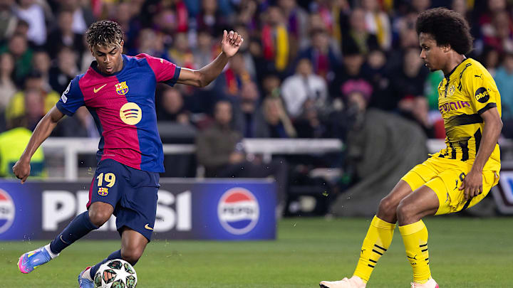 Lamine Yamal (left) and Karim Adeyemi (right) will look to star for Barcelona and Borussia Dortmund in the Champions League.