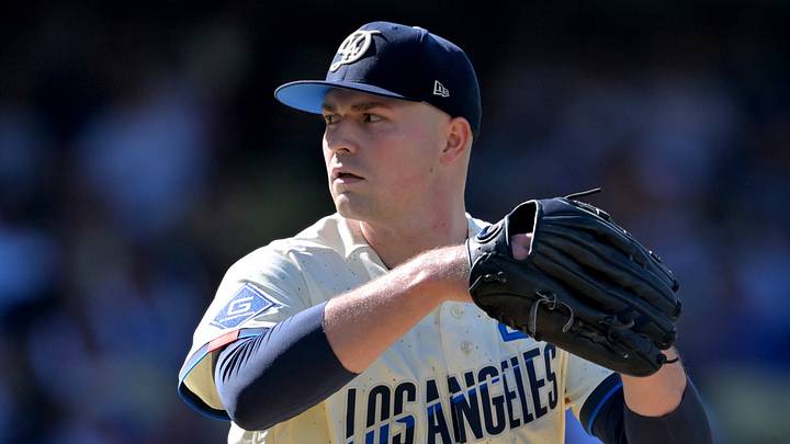 Los Angeles Dodgers pitcher Tarik Skubal (29) throws to the plate