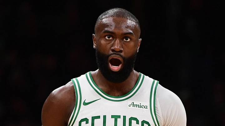 Boston Celtics guard Jaylen Brown (7) reacts after making a during the first half against the Brooklyn Nets at TD Garden on February 27, 2026.