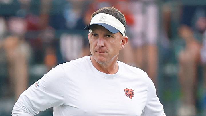 Aug 5, 2026; Lake Forest, IL, USA; Chicago Bears defensive coordinator Dennis Allen walks on the field during training camp at Halas Hall. Mandatory Credit: Kamil Krzaczynski-Imagn Images