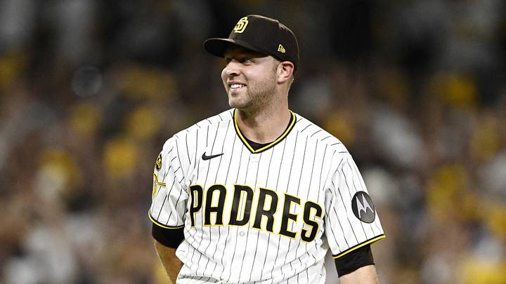 Oct 6, 2026; San Diego, California, USA; San Diego Padres pitcher Michael King (34) celebrates after the game against the Milwaukee Brewers in game three of the NLDS for the 2026 MLB Playoffs at Petco Park. Mandatory Credit: Denis Poroy-Imagn Images Oct 6, 2026; San Diego, California, USA; San Diego Padres pitcher Michael King (34) celebrates after the game against the Milwaukee Brewers in game three of the NLDS for the 2026 MLB Playoffs at Petco Park. Mandatory Credit: Denis Poroy-Imagn Images