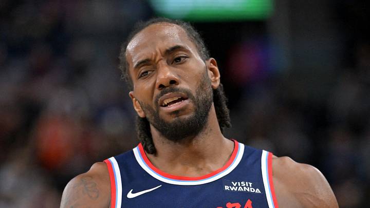 Los Angeles Clippers forward Kawhi Leonard (2) reacts after a missed basket in the second half against the Oklahoma City Thunder at Intuit Dome on April 8, 2026.