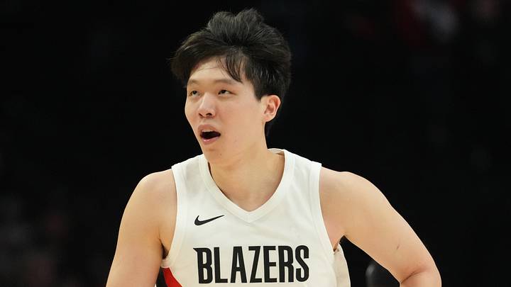 Dec 28, 2025; Portland, Oregon, USA; Portland Trail Blazers center Yang Hansen (16) celebrates after making a three-point basket during the first half against the Boston Celtics at Moda Center. Mandatory Credit: Soobum Im-Imagn Images Dec 28, 2025; Portland, Oregon, USA; Portland Trail Blazers center Yang Hansen (16) celebrates after making a three-point basket during the first half against the Boston Celtics at Moda Center. Mandatory Credit: Soobum Im-Imagn Images