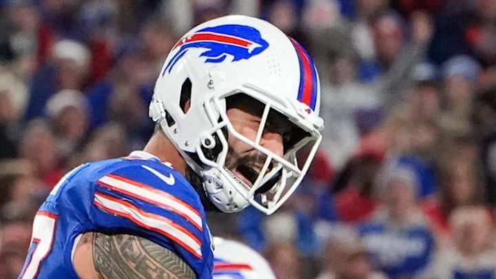 Buffalo Bills defensive end Joey Bosa (97) celebrates a sack in the second half against the Kansas City Chiefs. Buffalo Bills defensive end Joey Bosa (97) celebrates a sack in the second half against the Kansas City Chiefs.