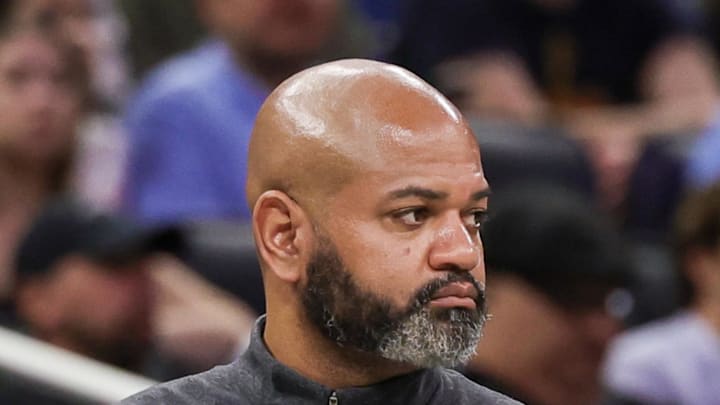 Apr 6, 2023; Orlando, Florida, USA; Cleveland Cavaliers head coach JB Bickerstaff looks on during the second quarter against the Orlando Magic at Amway Center. Mandatory Credit: Mike Watters-Imagn Images