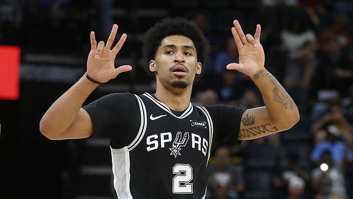 Mar 25, 2026; Memphis, Tennessee, USA; San Antonio Spurs guard Dylan Harper (2) reacts during the first quarter against the Memphis Grizzlies at FedExForum. Mandatory Credit: Petre Thomas-Imagn Images