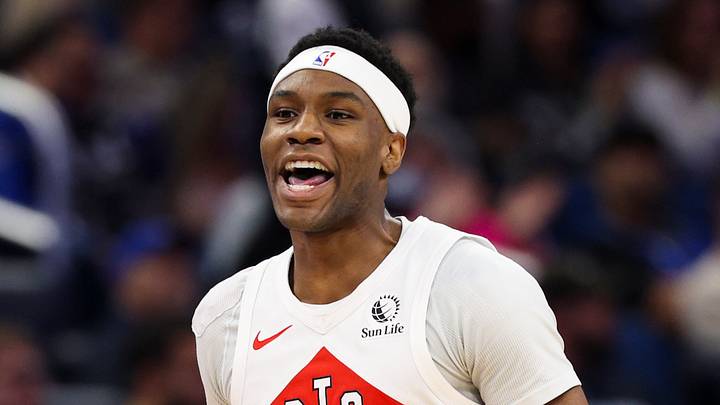 Toronto Raptors guard Ja'kobe Walter reacts after a basket against the Orlando Magic Toronto Raptors guard Ja'kobe Walter reacts after a basket against the Orlando Magic
