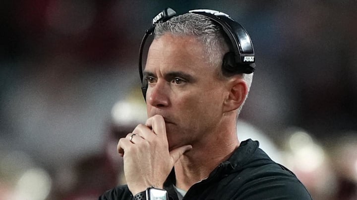 Dec 30, 2023; Miami Gardens, FL, USA; Florida State Seminoles head coach Mike Norvell reacts against the Georgia Bulldogs during the second half in the 2023 Orange Bowl at Hard Rock Stadium. Mandatory Credit: Jasen Vinlove-Imagn Images