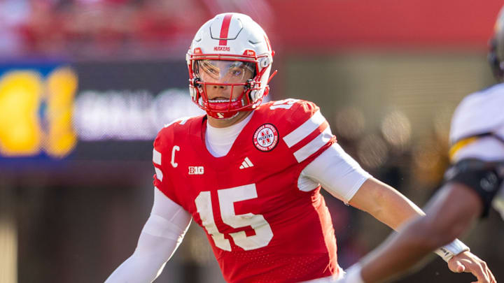 Nebraska quarterback Dylan Raiola flips the ball to tight end Luke Lindenmeyer during the third quarter against Michigan on Sept. 20, 2025. Nebraska quarterback Dylan Raiola flips the ball to tight end Luke Lindenmeyer during the third quarter against Michigan on Sept. 20, 2025.