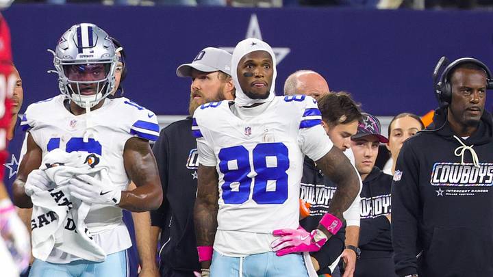 Dallas Cowboys wide receiver Ceedee Lamb stands on the sidelines against the Tampa Bay Buccaneers at AT&T Stadium. Dallas Cowboys wide receiver Ceedee Lamb stands on the sidelines against the Tampa Bay Buccaneers at AT&T Stadium.