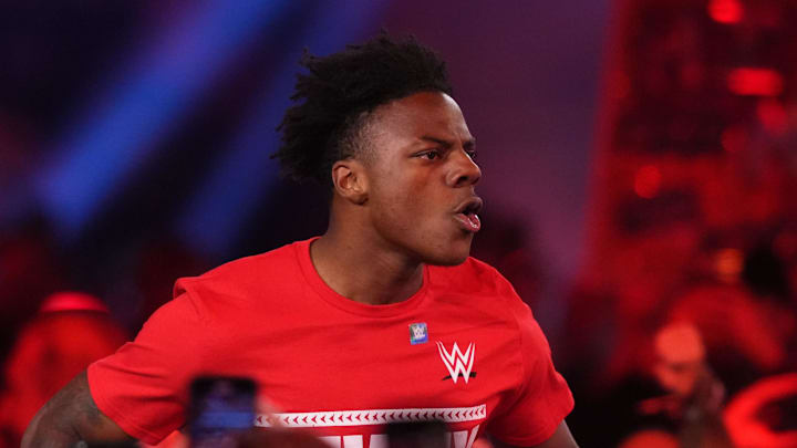 Feb 1, 2025; Indianapolis, IN, USA; IShowSpeed during the Men’s Royal Rumble match during the WWE Royal Rumble at Lucas Oil Stadium. Mandatory Credit: Joe Camporeale-Imagn Images