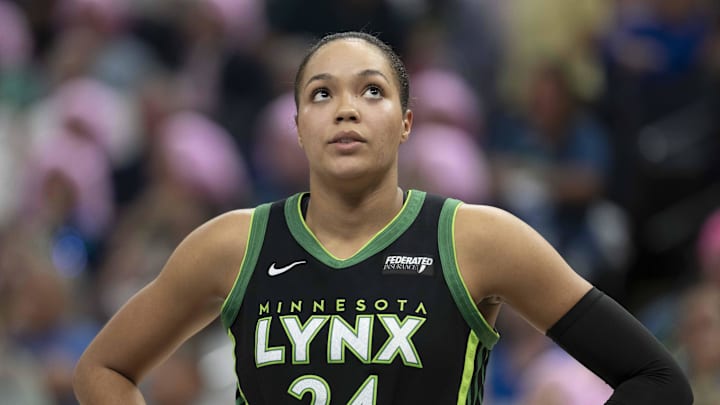 Sep 11, 2025; Minneapolis, Minnesota, USA; Minnesota Lynx forward Napheesa Collier (24) during the second half against the Golden State Valkyries at Target Center. Mandatory Credit: Jesse Johnson-Imagn Images