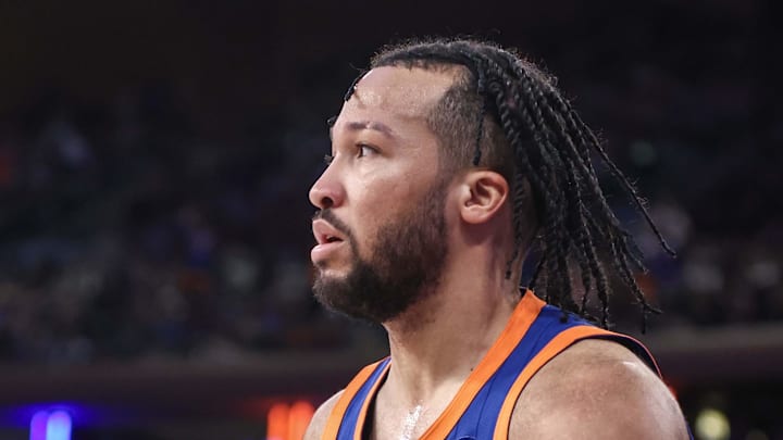 New York Knicks guard Jalen Brunson holds onto the ball after grabbing a rebound in overtime against the Chicago Bulls. New York Knicks guard Jalen Brunson holds onto the ball after grabbing a rebound in overtime against the Chicago Bulls.