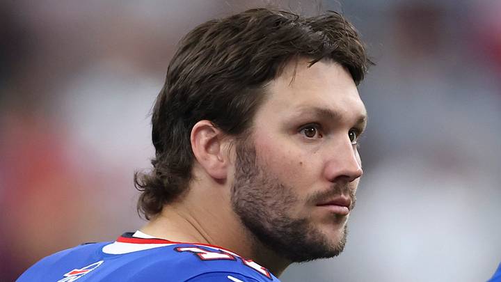 Sep 13, 2026; Houston, Texas, USA; Buffalo Bills quarterback Josh Allen (17) on the sideline before the game against the Houston Texans at Reliant Stadium. Mandatory Credit: Troy Taormina-Imagn Images