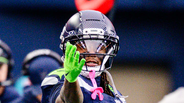 Rashid Shaheed of the Seattle Seahawks says first down Rashid Shaheed of the Seattle Seahawks says first down