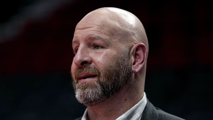 Nov 3, 2023; Portland, Oregon, USA; Portland Trail Blazers general manager Joe Cronin looks on before the game against the Memphis Grizzlies at Moda Center. Mandatory Credit: Soobum Im-Imagn Images Nov 3, 2023; Portland, Oregon, USA; Portland Trail Blazers general manager Joe Cronin looks on before the game against the Memphis Grizzlies at Moda Center. Mandatory Credit: Soobum Im-Imagn Images