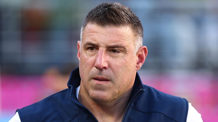 Feb 8, 2026; Santa Clara, CA, USA; New England Patriots head coach Mike Vrabel walks on field before Super Bowl LX against the Seattle Seahawks at Levi's Stadium. Mandatory Credit: Mark J. Rebilas-Imagn Images