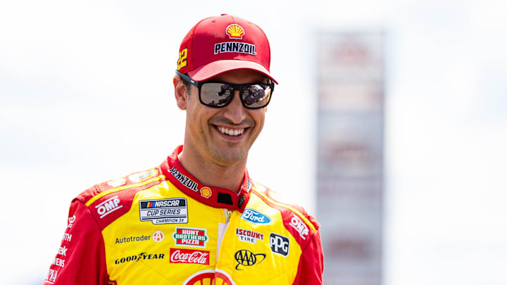 Joey Logano gives out autographs at The Great American Getaway 400 at Pocono Raceway on June 21, 2025. Joey Logano gives out autographs at The Great American Getaway 400 at Pocono Raceway on June 21, 2025.