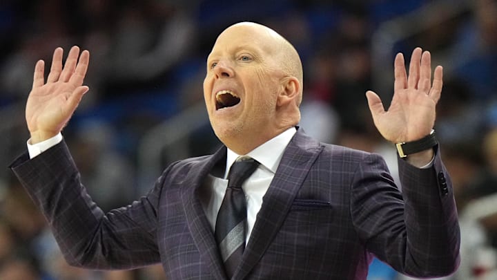 Nov 26, 2024; Los Angeles, California, USA; UCLA Bruins head coach Mick Cronin reacts during a game against the Southern Utah Thunderbirds at Pauley Pavilion presented by Wescom. Mandatory Credit: Kirby Lee-Imagn Images
