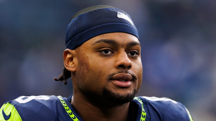 Coby Bryant of the Seattle Seahawks on the sidelines