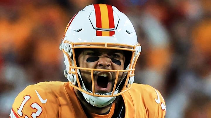 Dec 11, 2025; Tampa, Florida, USA; Tampa Bay Buccaneers wide receiver Mike Evans (13) reacts after catching a pass against Atlanta Falcons safety Jessie Bates III (3) (obscured) during the third quarter at Raymond James Stadium. Mandatory Credit: Kim Klement Neitzel-Imagn Images Dec 11, 2025; Tampa, Florida, USA; Tampa Bay Buccaneers wide receiver Mike Evans (13) reacts after catching a pass against Atlanta Falcons safety Jessie Bates III (3) (obscured) during the third quarter at Raymond James Stadium. Mandatory Credit: Kim Klement Neitzel-Imagn Images