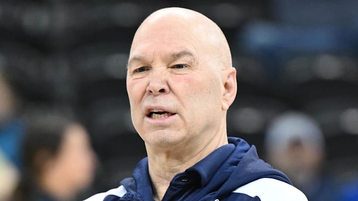 Mar 21, 2024; Spokane, WA, USA; St. Mary's Gaels head coach Randy Bennett during practice at Spokane Veterans Memorial Arena. Mandatory Credit: James Snook-Imagn Images