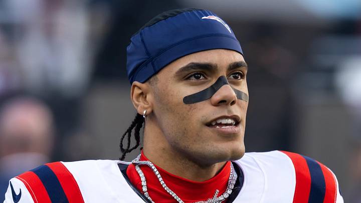 Feb 8, 2026; Santa Clara, CA, USA; New England Patriots cornerback Christian Gonzalez (0) against the Seattle Seahawks during Super Bowl LX at Levi's Stadium. Mandatory Credit: Mark J. Rebilas-Imagn Images