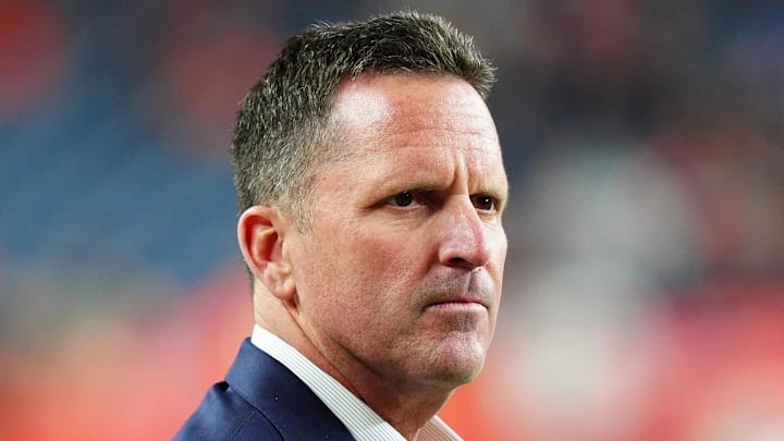 Dec 2, 2024; Denver, Colorado, USA; Denver Broncos general manager George Paton before the game against the Cleveland Browns at Empower Field at Mile High. Mandatory Credit: Ron Chenoy-Imagn Images Dec 2, 2024; Denver, Colorado, USA; Denver Broncos general manager George Paton before the game against the Cleveland Browns at Empower Field at Mile High. Mandatory Credit: Ron Chenoy-Imagn Images
