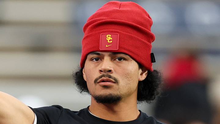 Oct 10, 2026; University Park, Pennsylvania, USA;  Southern California Trojans quarterback Jayden Maiava (14) throws a pass during a warmup prior to the game against the Penn State Nittany Lions at West Shore Home Field at Beaver Stadium.  Mandatory Credit: Matthew O'Haren-Imagn Images