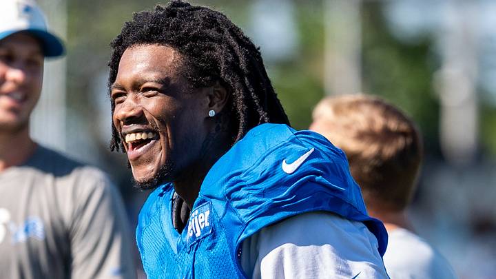 Aug 3, 2026; Allen Park, MI, USA; Detroit Lions wide receiver Jameson Williams (1) laughs during Detroit Lions training camp. Mandatory Credit: Paul Barnick-Imagn Images Aug 3, 2026; Allen Park, MI, USA; Detroit Lions wide receiver Jameson Williams (1) laughs during Detroit Lions training camp. Mandatory Credit: Paul Barnick-Imagn Images