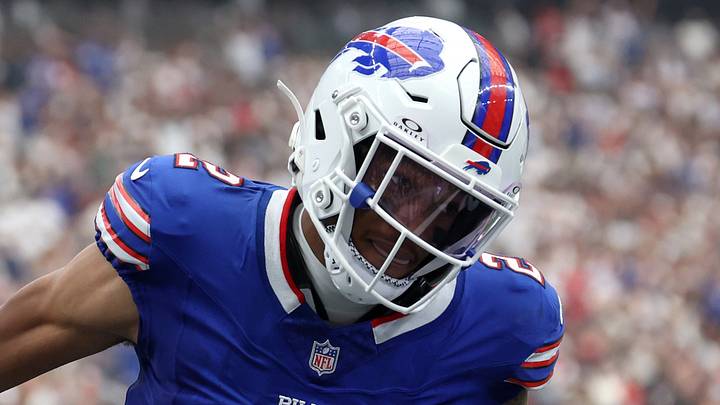 Sep 13, 2026; Houston, Texas, USA;  Buffalo Bills wide receiver DJ Moore (2) celebrates after scoring a touchdown against the Houston Texans during the first half at Reliant Stadium.  Mandatory Credit: Thomas Shea-Imagn Images